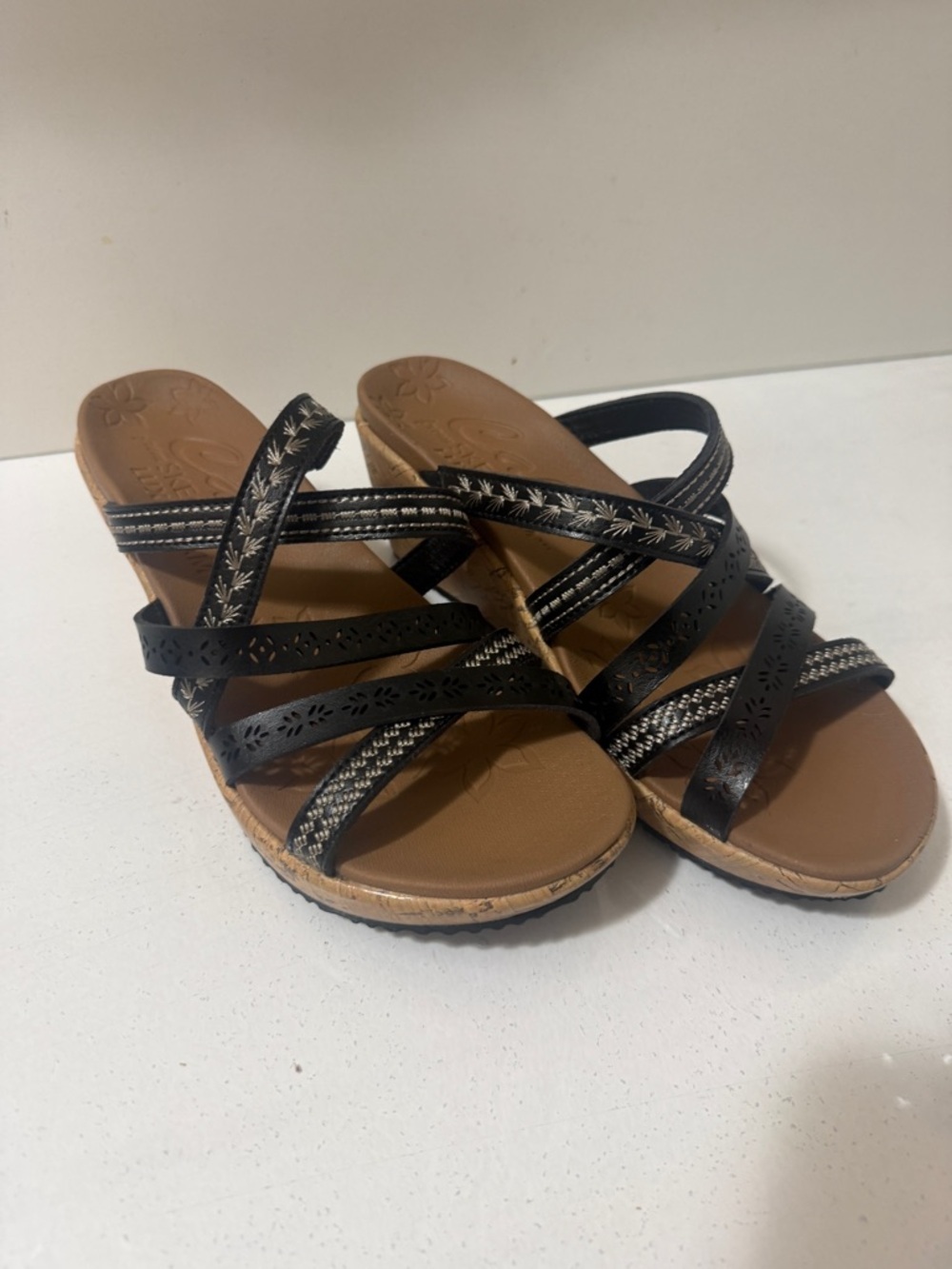 Skechers Beverlee Vegan Wedge Strappy Sandals Tiger Posse Comfortable Summer